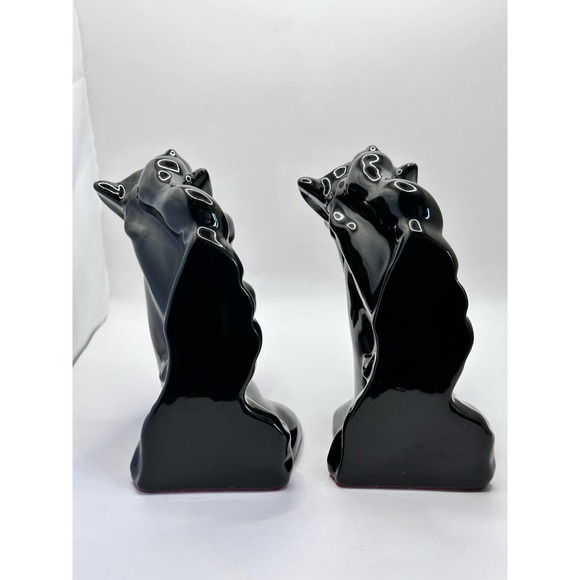 Mid Century Modern Glossy Ceramic Black Horse Head Bookends - Picture 3 of 13
